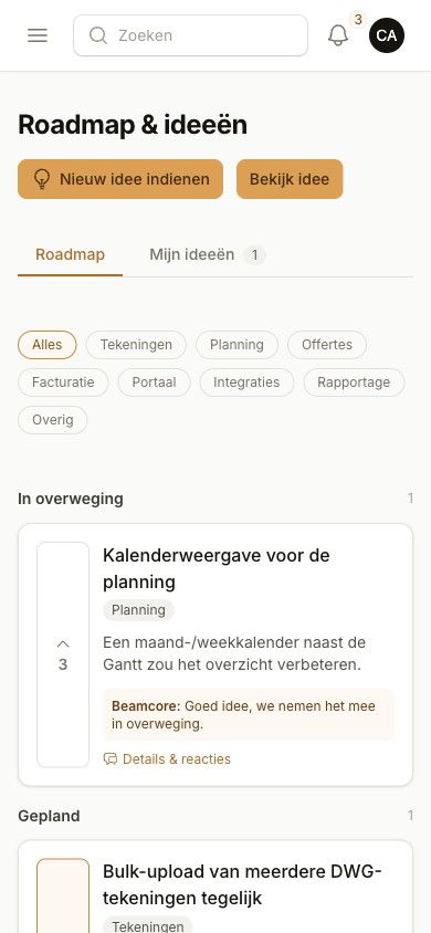 De roadmap met de planning van je project